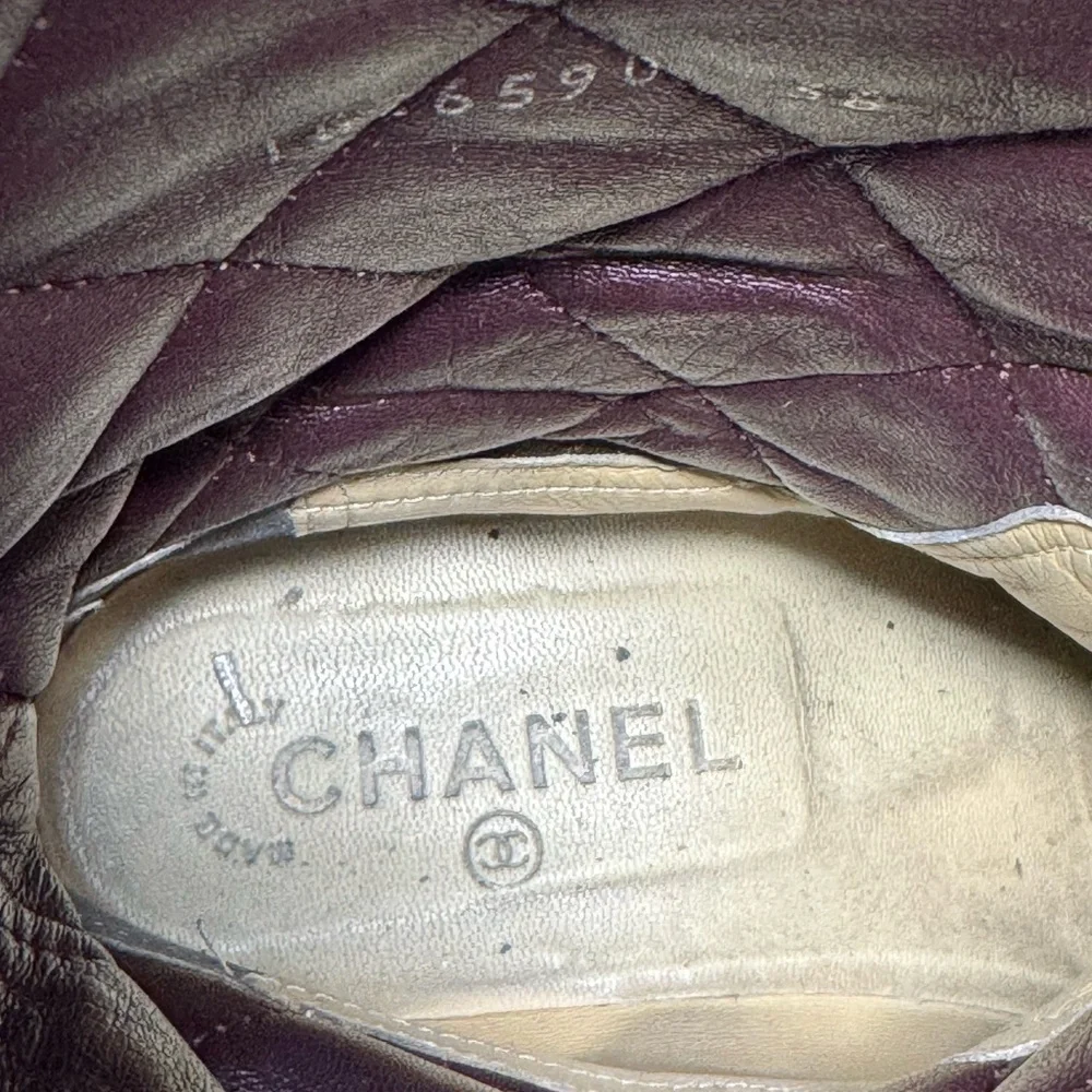 Chanel Black Quilted Calfskin Leather Biker Boots – CC Logo Moto Style (Sz 38.5)